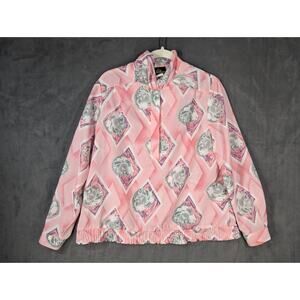 Vintage 80s Pyke LTD Floral High Neck Long Sleeve Blouse Size 12 Pink
